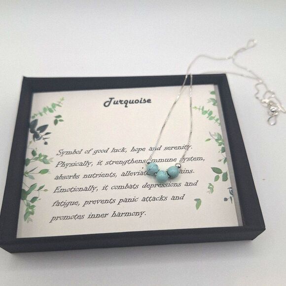 Keenove Dainty Genuine Turquoise Sterling Silver Necklace in Box - Picture 4 of 6